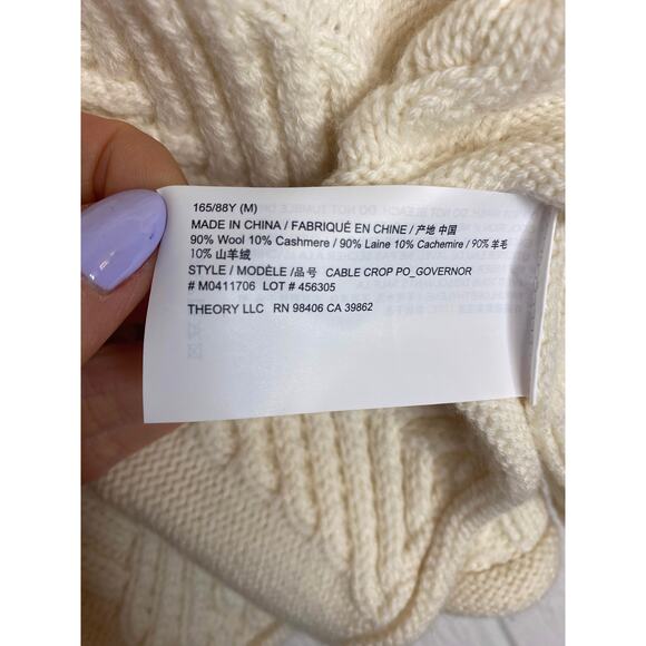 THEORY Oversized Cableknit Cream Cashmere Wool Blend Sweater US MEDIUM NWT $375 - Picture 8 of 9